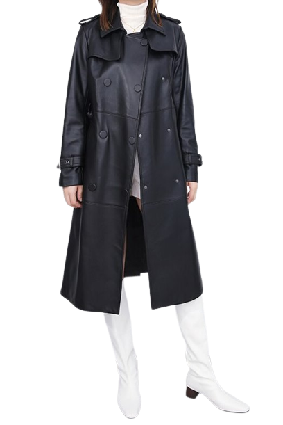 Womens Shay Genuine Lambskin Leather Long Trench Coat