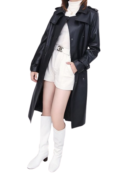 Womens Shay Genuine Lambskin Leather Long Trench Coat