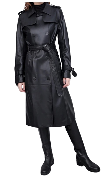 Womens Shay Genuine Lambskin Leather Long Trench Coat