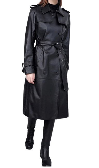 Womens Shay Genuine Lambskin Leather Long Trench Coat