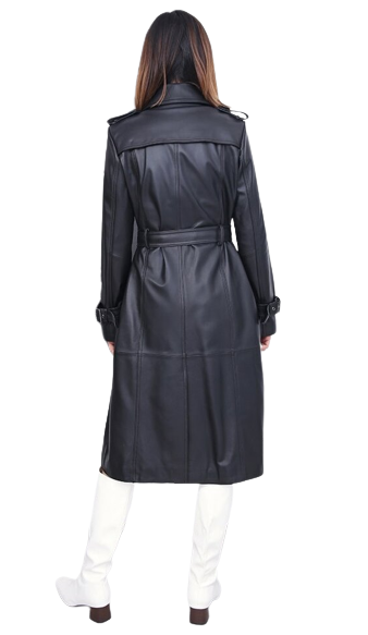 Womens Shay Genuine Lambskin Leather Long Trench Coat